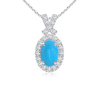 6x4mm AAAA Vintage Style Turquoise Pendant with Diamond Halo in S999 Silver