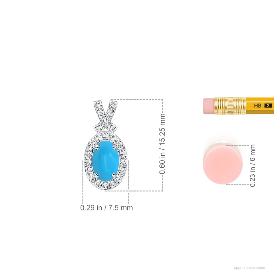 6x4mm AAAA Vintage Style Turquoise Pendant with Diamond Halo in S999 Silver ruler
