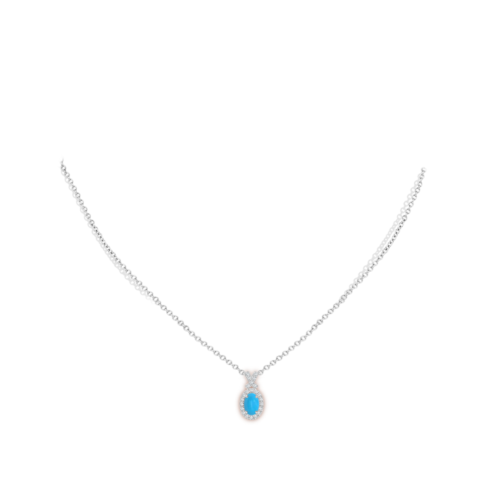 6x4mm AAAA Vintage Style Turquoise Pendant with Diamond Halo in S999 Silver pen