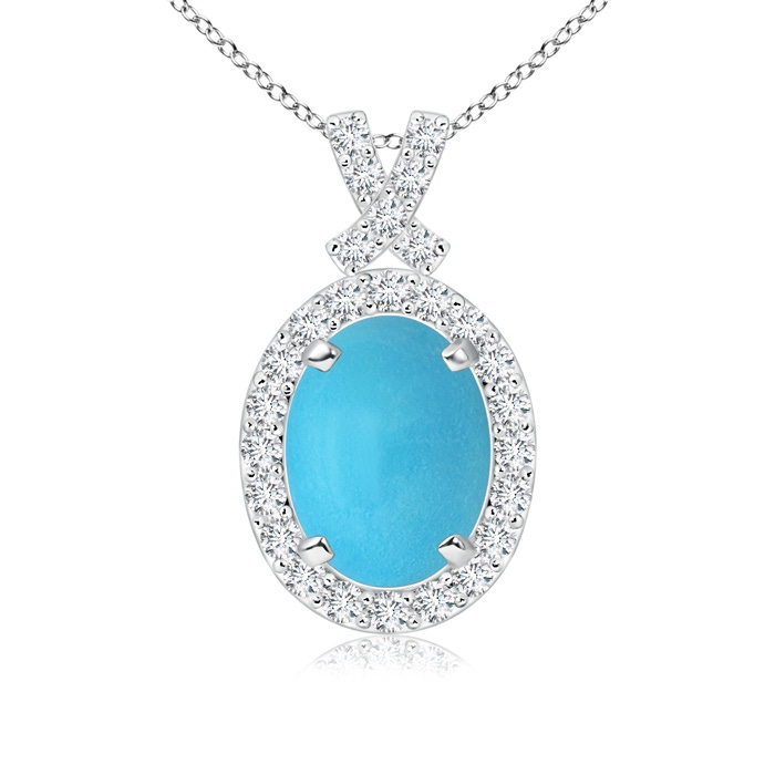 8x6mm AA Vintage Style Turquoise Pendant with Diamond Halo in S999 Silver 