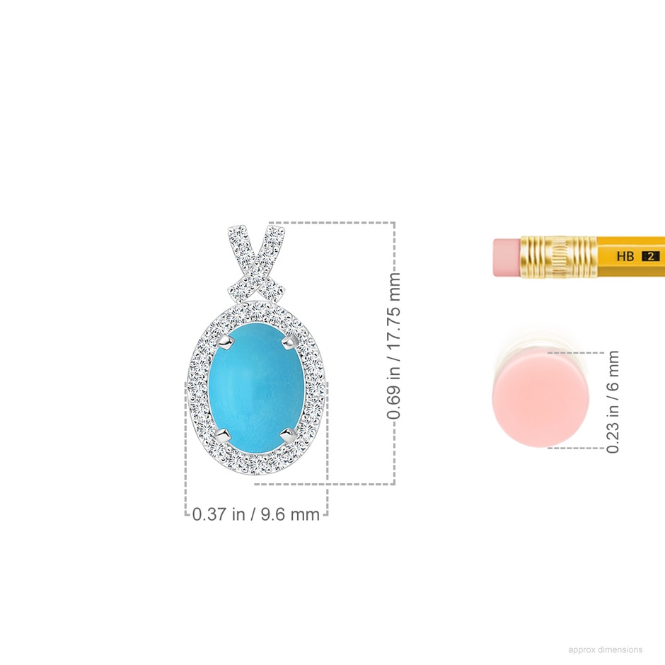 8x6mm AA Vintage Style Turquoise Pendant with Diamond Halo in S999 Silver ruler