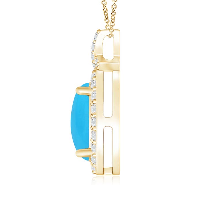 9x7mm AAA Vintage Style Turquoise Pendant with Diamond Halo in 18K Yellow Gold