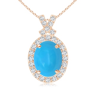 9x7mm AAAA Vintage Style Turquoise Pendant with Diamond Halo in Rose Gold