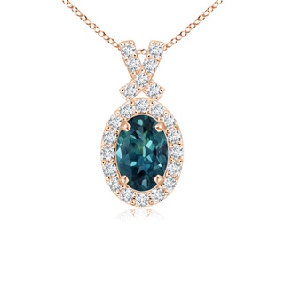 6x4mm AAA Vintage Style Teal Montana Sapphire Pendant with Diamond Halo in 10K Rose Gold