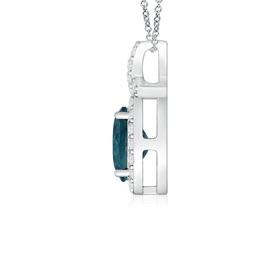6x4mm AAA Vintage Style Teal Montana Sapphire Pendant with Diamond Halo in P950 Platinum side 1