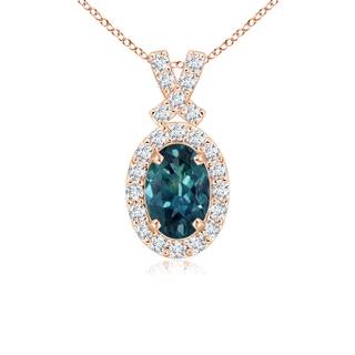 6x4mm AAA Vintage Style Teal Montana Sapphire Pendant with Diamond Halo in Rose Gold