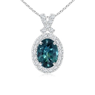 7x5mm AAA Vintage Style Teal Montana Sapphire Pendant with Diamond Halo in P950 Platinum