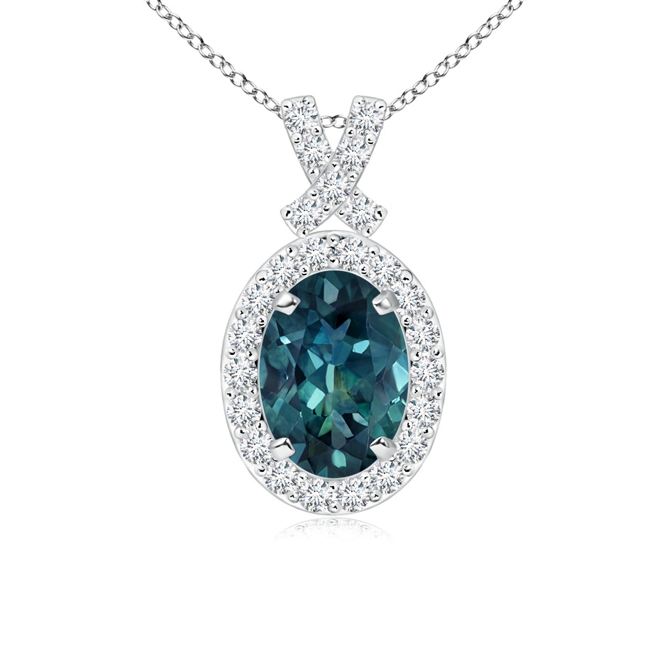 7x5mm AAA Vintage Style Teal Montana Sapphire Pendant with Diamond Halo in P950 Platinum 
