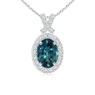 7x5mm AAA Vintage Style Teal Montana Sapphire Pendant with Diamond Halo in White Gold