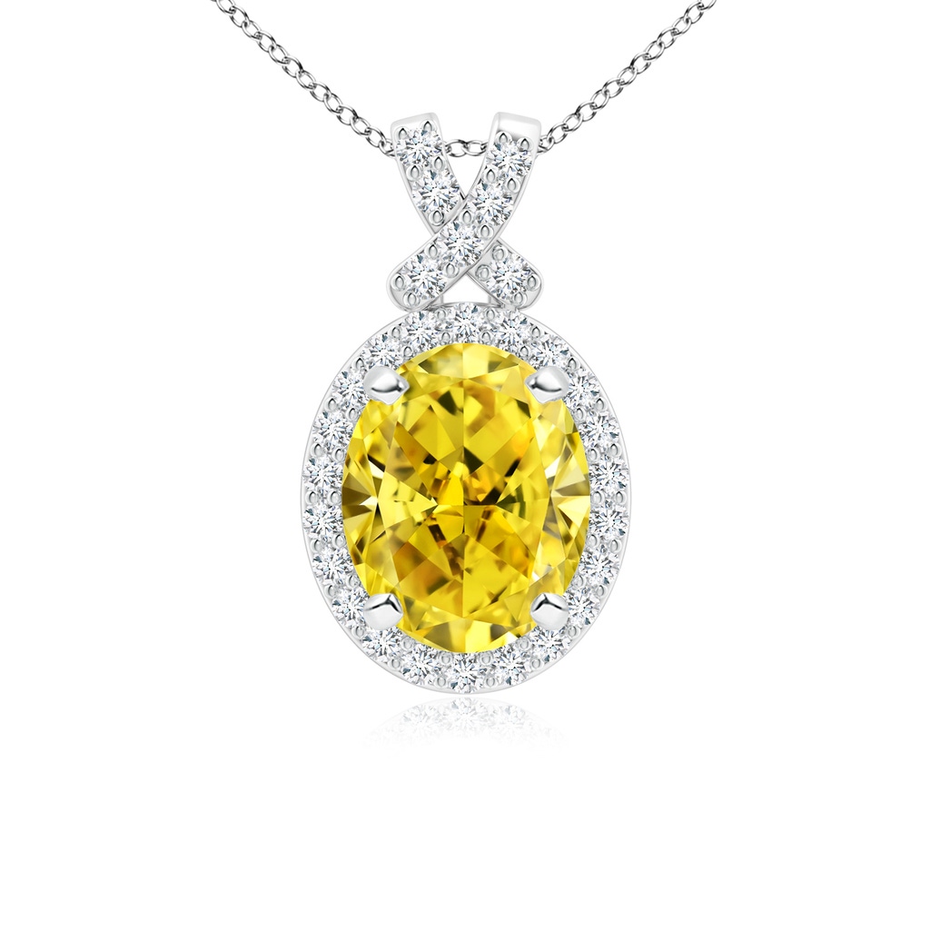 10x8mm AAAA Vintage Style Fancy Intense Yellow Diamond Pendant with Halo in P950 Platinum