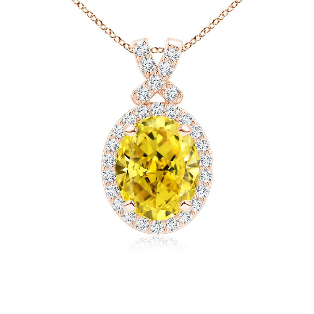 10x8mm AAAA Vintage Style Fancy Intense Yellow Diamond Pendant with Halo in Rose Gold