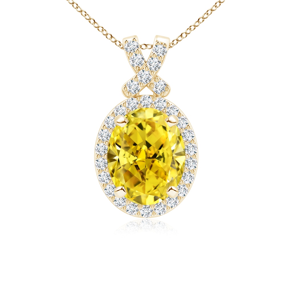 10x8mm AAAA Vintage Style Fancy Intense Yellow Diamond Pendant with Halo in Yellow Gold