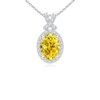 8x6mm AAAA Vintage Style Fancy Intense Yellow Diamond Pendant with Halo in P950 Platinum