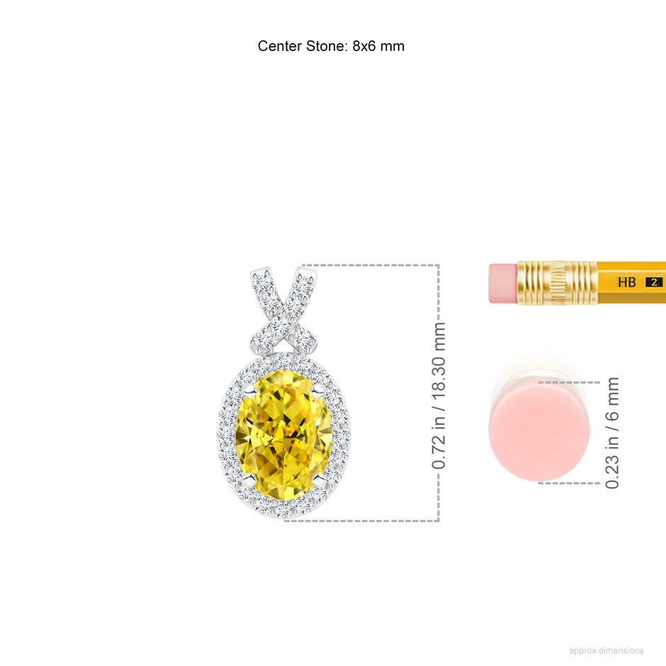 8x6mm AAAA Vintage Style Fancy Intense Yellow Diamond Pendant with Halo in White Gold ruler