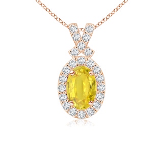 6x4mm AA Vintage Style Yellow Sapphire Pendant with Diamond Halo in Rose Gold