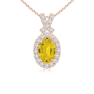6x4mm AAA Vintage Style Yellow Sapphire Pendant with Diamond Halo in 10K Rose Gold