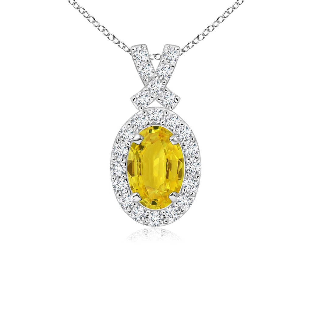 6x4mm AAA Vintage Style Yellow Sapphire Pendant with Diamond Halo in White Gold