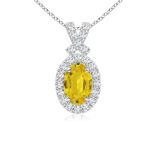 6x4mm AAA Vintage Style Yellow Sapphire Pendant with Diamond Halo in White Gold