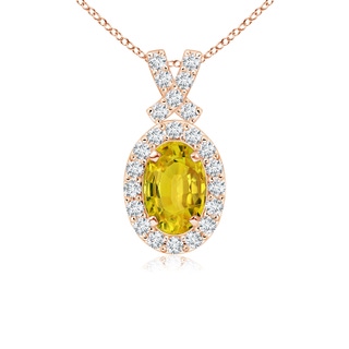 6x4mm AAAA Vintage Style Yellow Sapphire Pendant with Diamond Halo in 9K Rose Gold