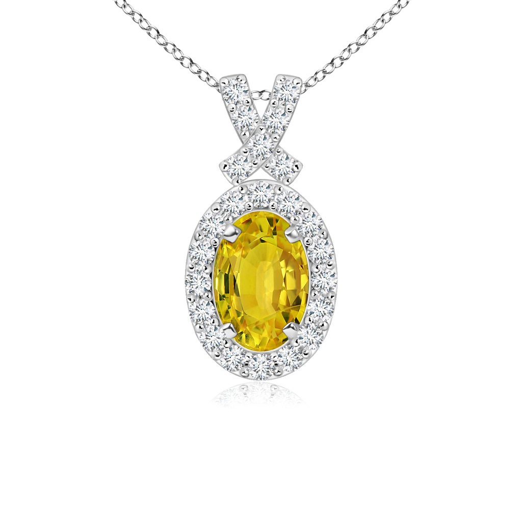 6x4mm AAAA Vintage Style Yellow Sapphire Pendant with Diamond Halo in P950 Platinum