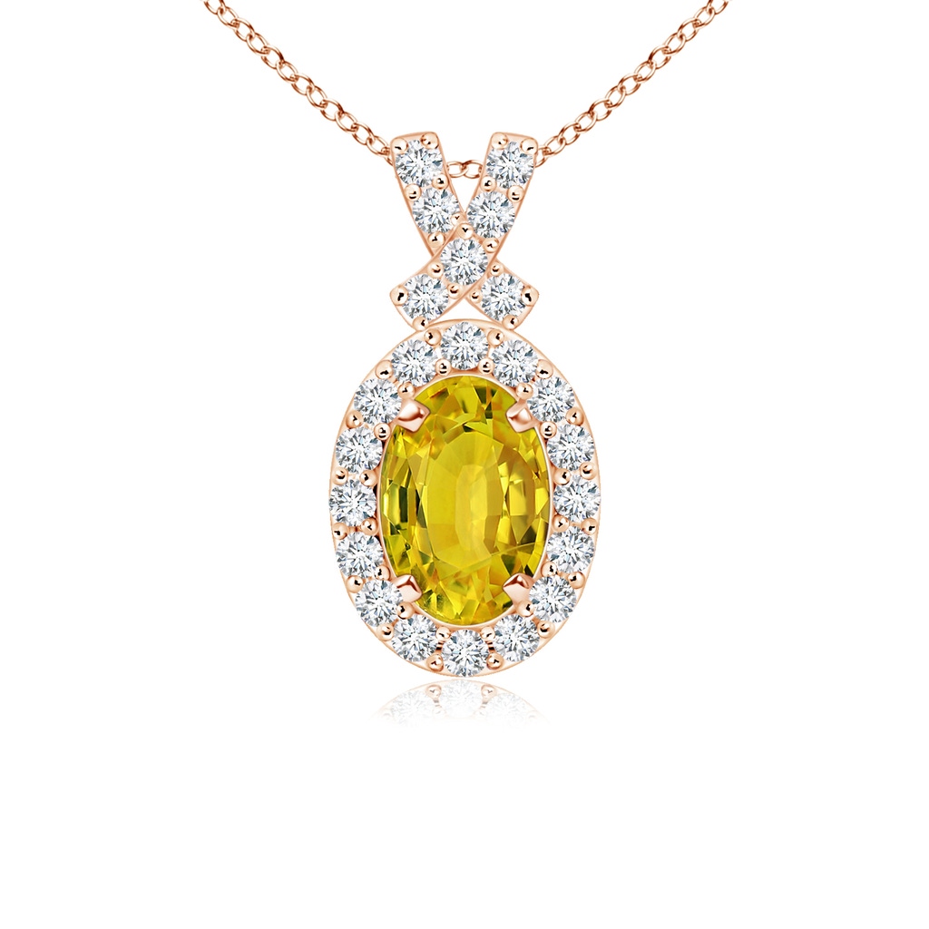 6x4mm AAAA Vintage Style Yellow Sapphire Pendant with Diamond Halo in Rose Gold