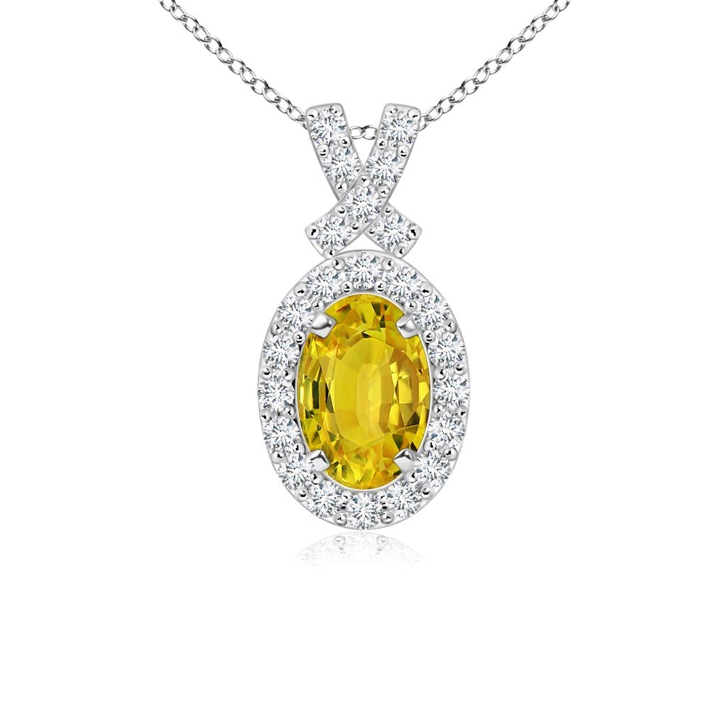 6x4mm AAAA Vintage Style Yellow Sapphire Pendant with Diamond Halo in White Gold
