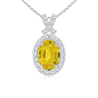 7x5mm AAA Vintage Style Yellow Sapphire Pendant with Diamond Halo in White Gold