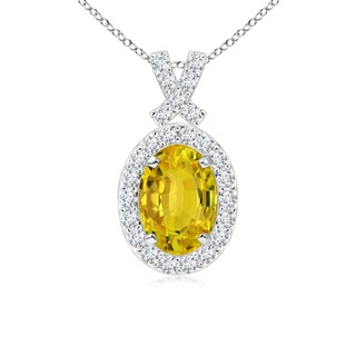 7x5mm AAAA Vintage Style Yellow Sapphire Pendant with Diamond Halo in P950 Platinum