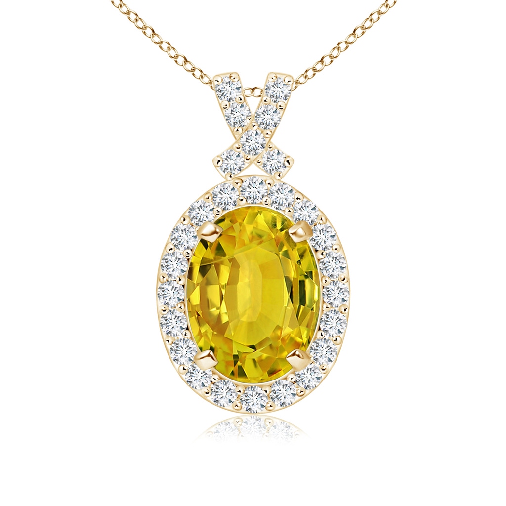8x6mm AAAA Vintage Style Yellow Sapphire Pendant with Diamond Halo in Yellow Gold