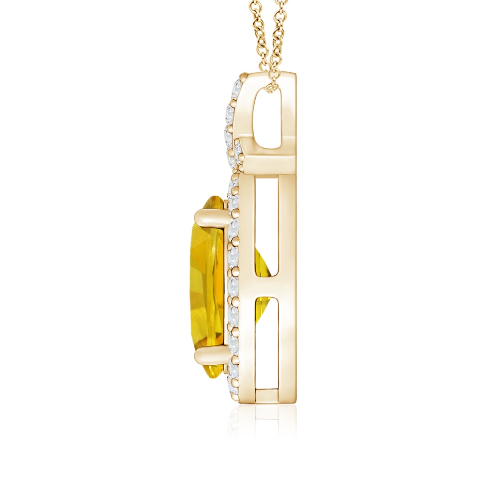 8x6mm AAAA Vintage Style Yellow Sapphire Pendant with Diamond Halo in Yellow Gold Side 1