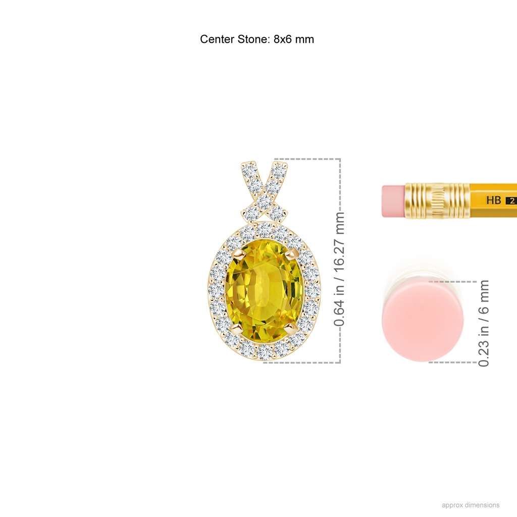 8x6mm AAAA Vintage Style Yellow Sapphire Pendant with Diamond Halo in Yellow Gold Ruler