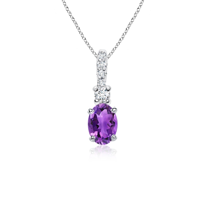 6x4mm AAA Oval Amethyst Pendant with Diamond Bale in White Gold 