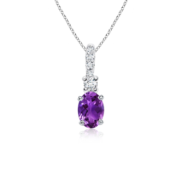 6x4mm AAAA Oval Amethyst Pendant with Diamond Bale in S999 Silver