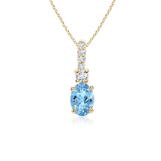 6x4mm AAAA Oval Aquamarine Pendant with Diamond Bale in Yellow Gold