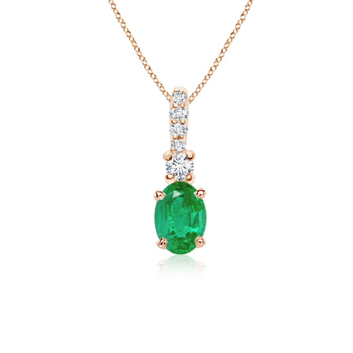 6x4mm AA Oval Emerald Pendant with Diamond Bale in Rose Gold 