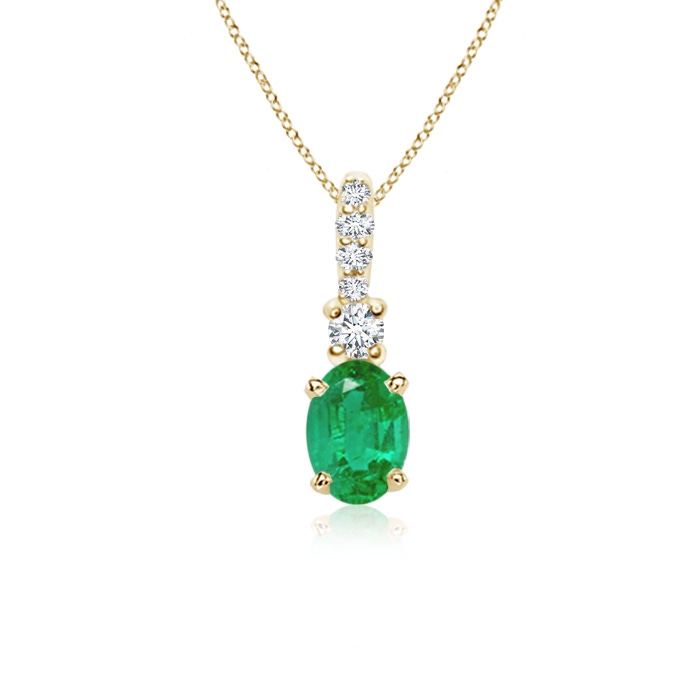 6x4mm AA Oval Emerald Pendant with Diamond Bale in Yellow Gold 