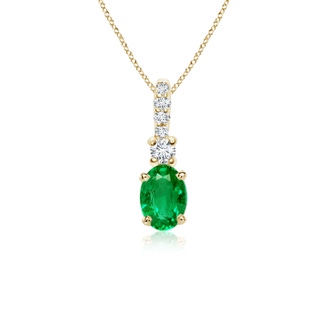 6x4mm AAA Oval Emerald Pendant with Diamond Bale in 9K Yellow Gold