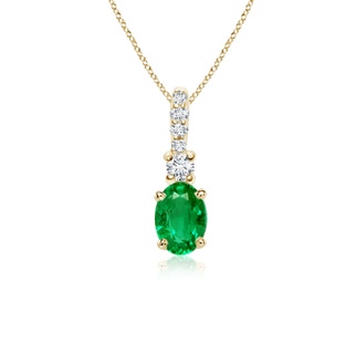 6x4mm AAA Oval Emerald Pendant with Diamond Bale in Yellow Gold