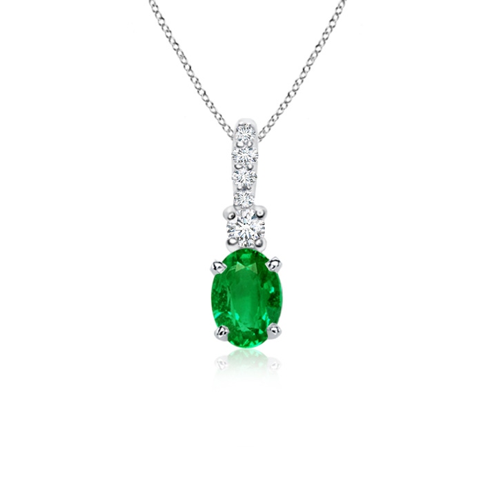 6x4mm AAAA Oval Emerald Pendant with Diamond Bale in S999 Silver 