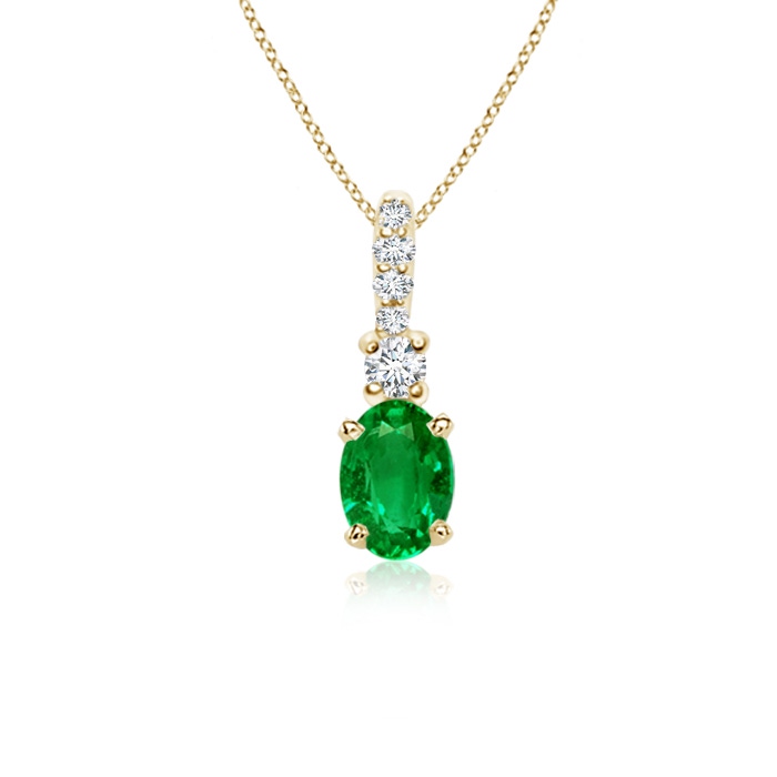 6x4mm AAAA Oval Emerald Pendant with Diamond Bale in Yellow Gold