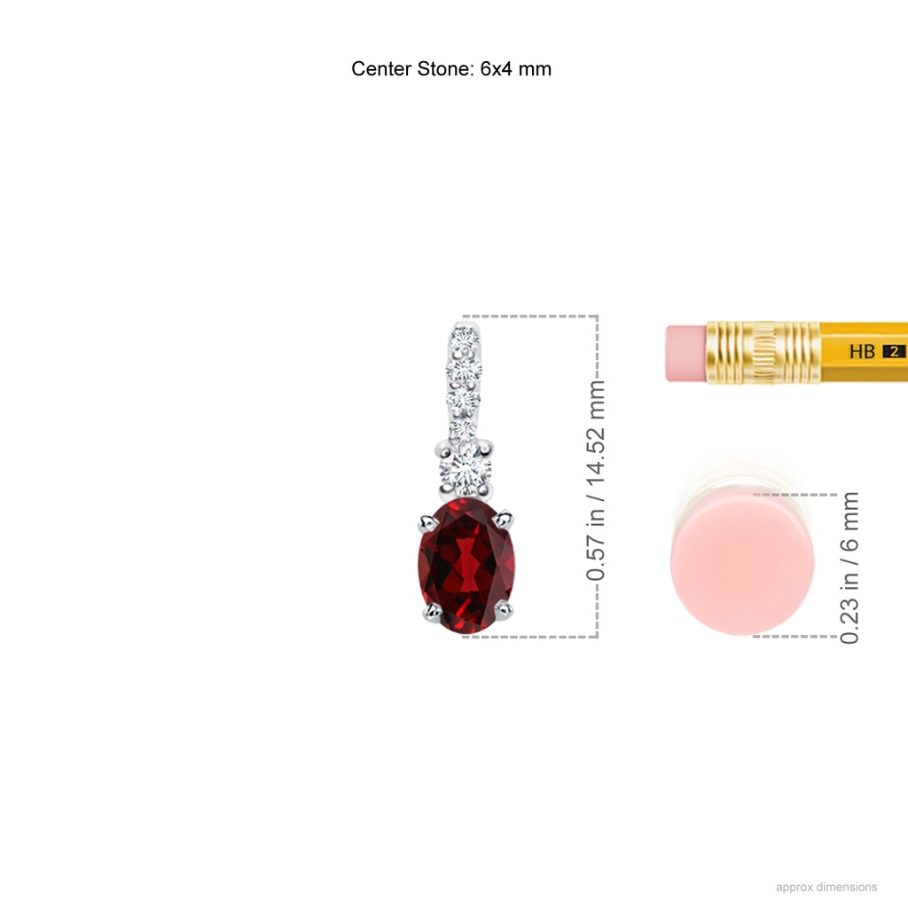 6x4mm AAAA Oval Garnet Pendant with Diamond Bale in White Gold Ruler