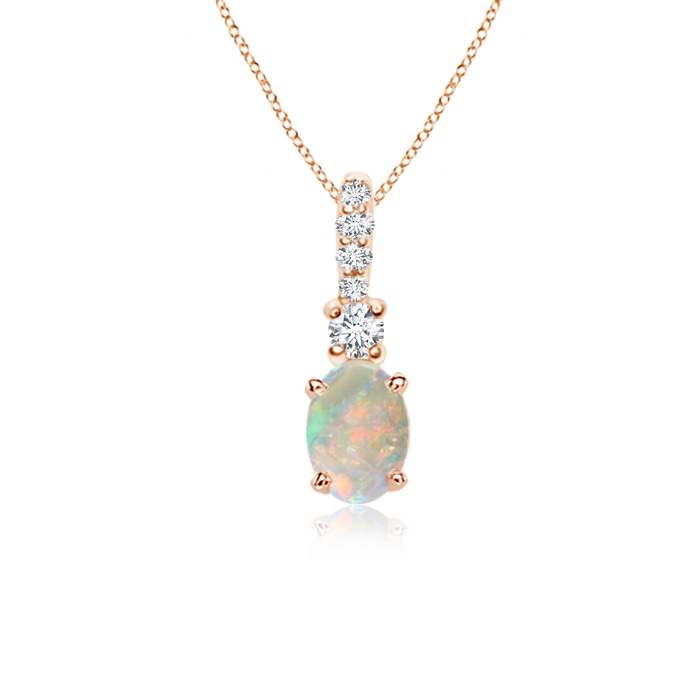 6x4mm AAAA Oval Opal Pendant with Diamond Bale in Rose Gold