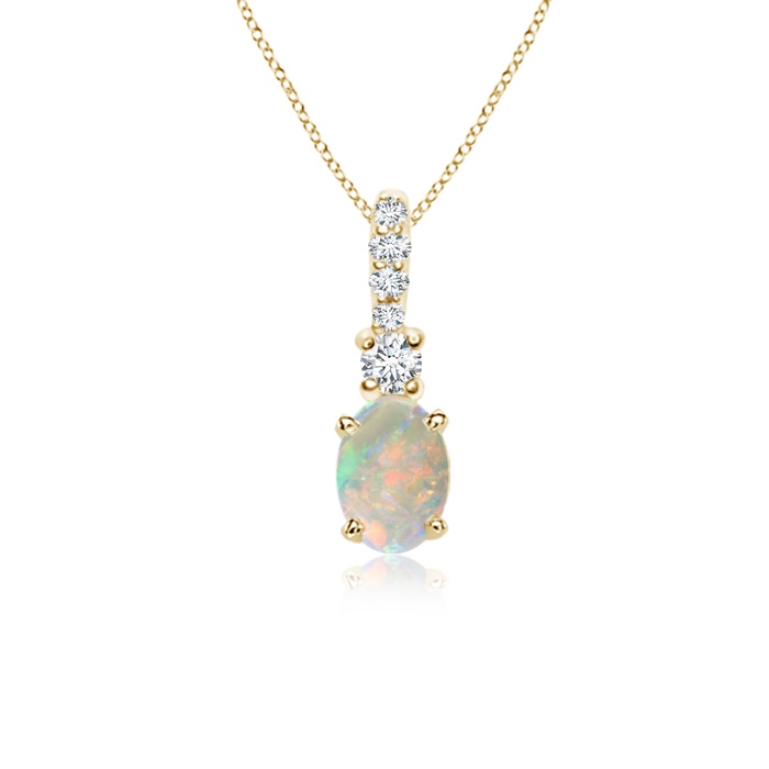 6x4mm AAAA Oval Opal Pendant with Diamond Bale in Yellow Gold