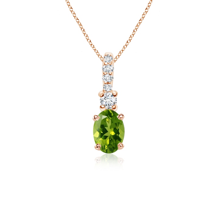 6x4mm AAAA Oval Peridot Pendant with Diamond Bale in Rose Gold