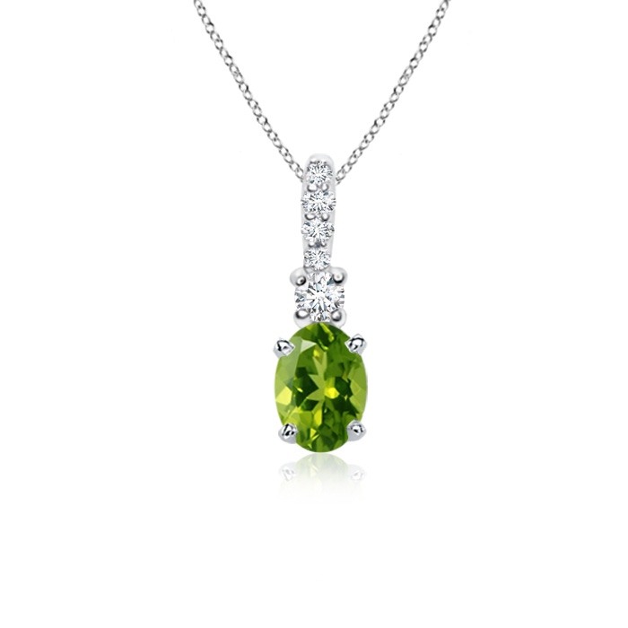 6x4mm AAAA Oval Peridot Pendant with Diamond Bale in S999 Silver