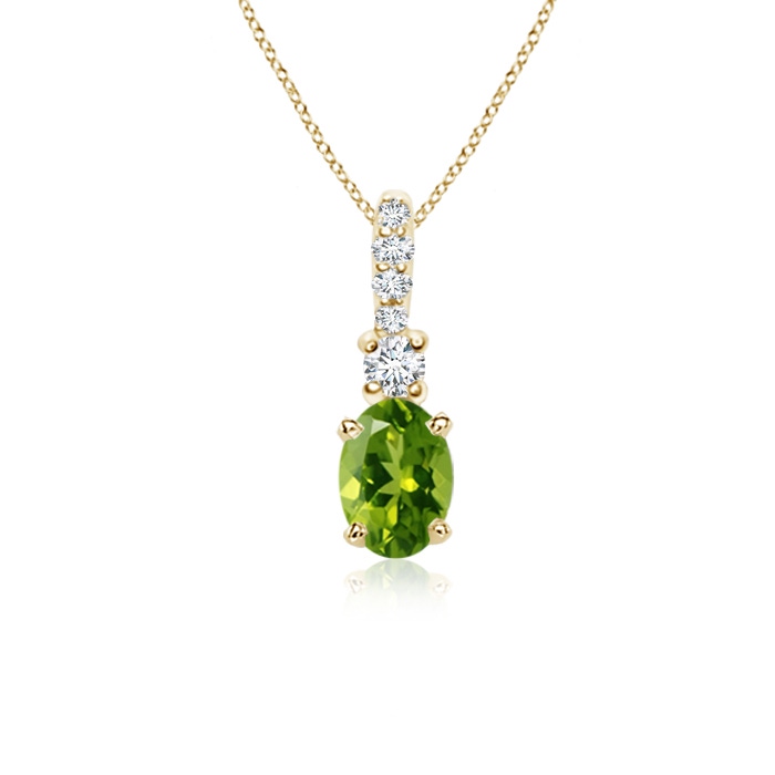 6x4mm AAAA Oval Peridot Pendant with Diamond Bale in Yellow Gold