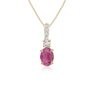 6x4mm AAA Oval Pink Tourmaline Pendant with Diamond Bale in Yellow Gold