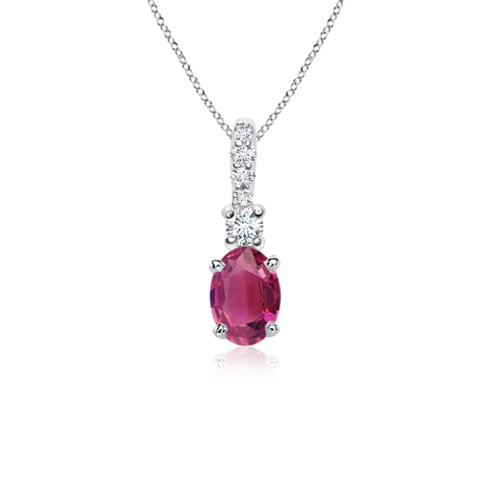 6x4mm AAAA Oval Pink Tourmaline Pendant with Diamond Bale in S999 Silver