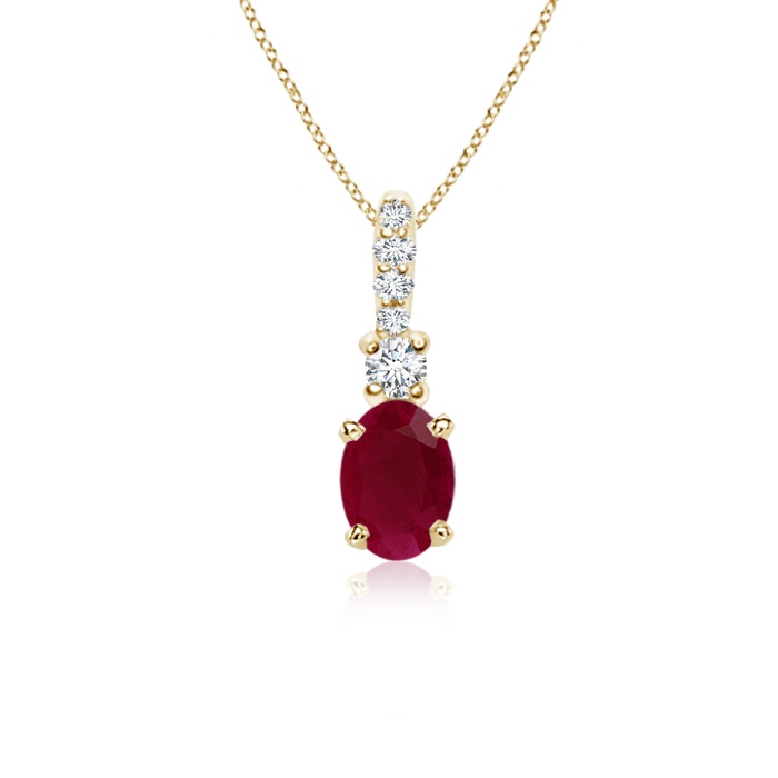 6x4mm A Oval Ruby Pendant with Diamond Bale in Yellow Gold 