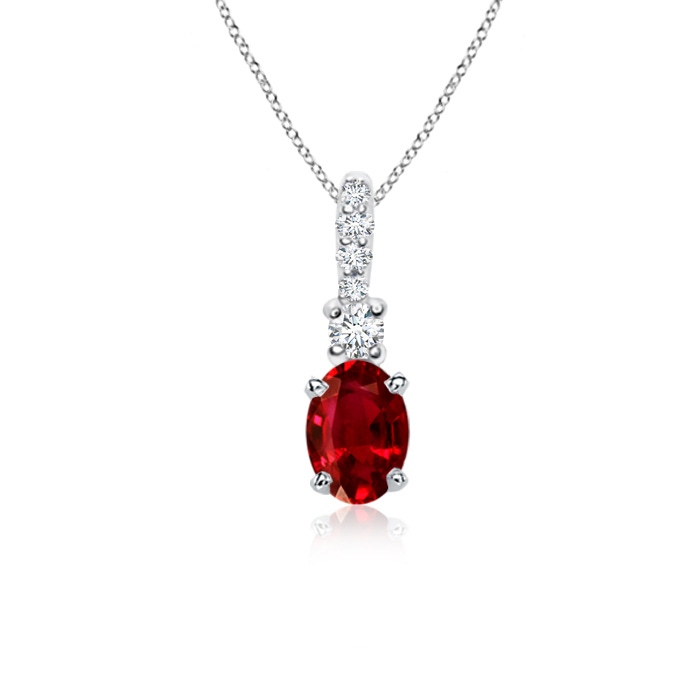 6x4mm AAAA Oval Ruby Pendant with Diamond Bale in White Gold